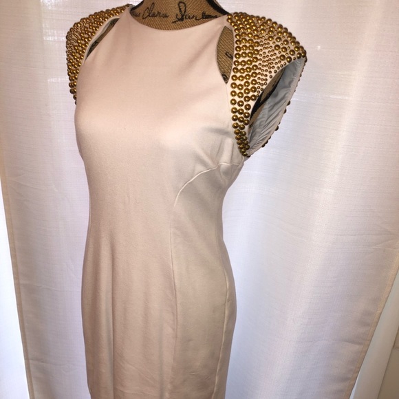 White BEBE dress w/Gold Studs - Picture 5 of 8